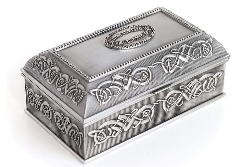 Biddy Murphy Irish Gifts Celtic Pewter Jewelry Box, May the Road Rise Medallion, Velvet Lined, Imported - Image 1